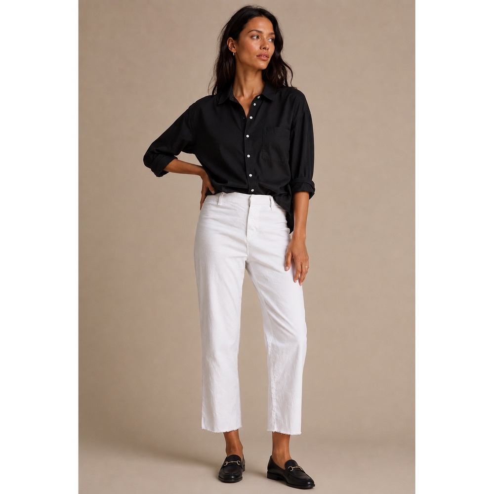Frank & Eileen Kinsale White Italian Performance Linen Pants Size 10 Raw Hem